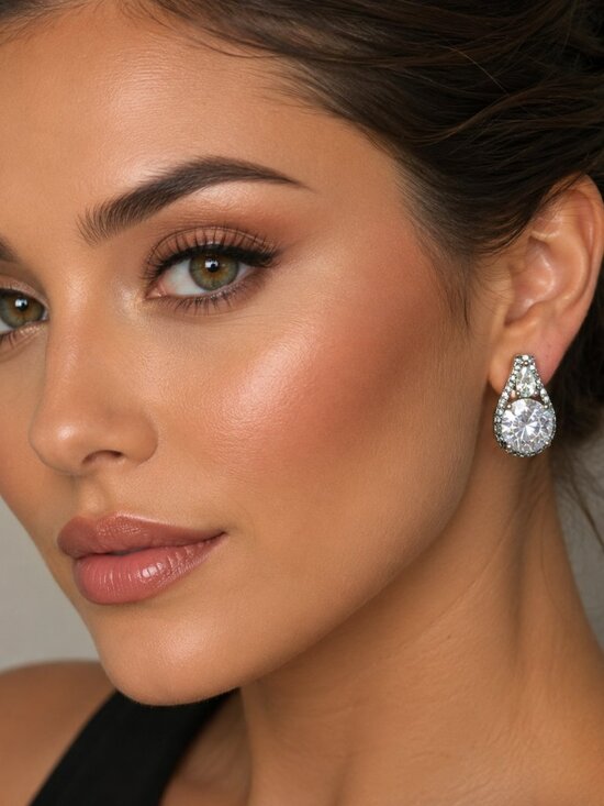 Jewelry - Elegant Teardrop CZ‎ Leverback Earrings – Silver Tone
